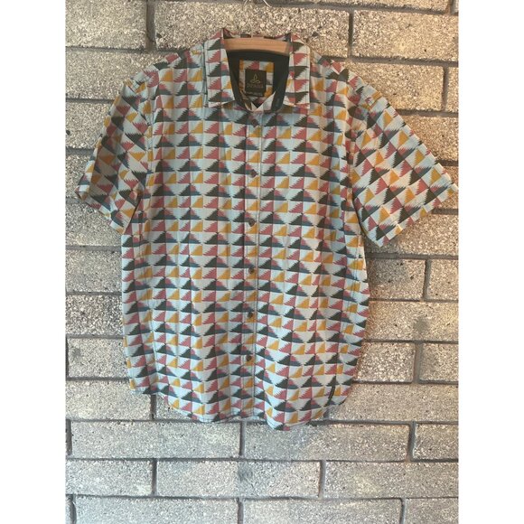 Prana PeacePath Abstract Woven Camp Shirt Mens Organic Cotton Button-Up Shirt Wi - Picture 3 of 11